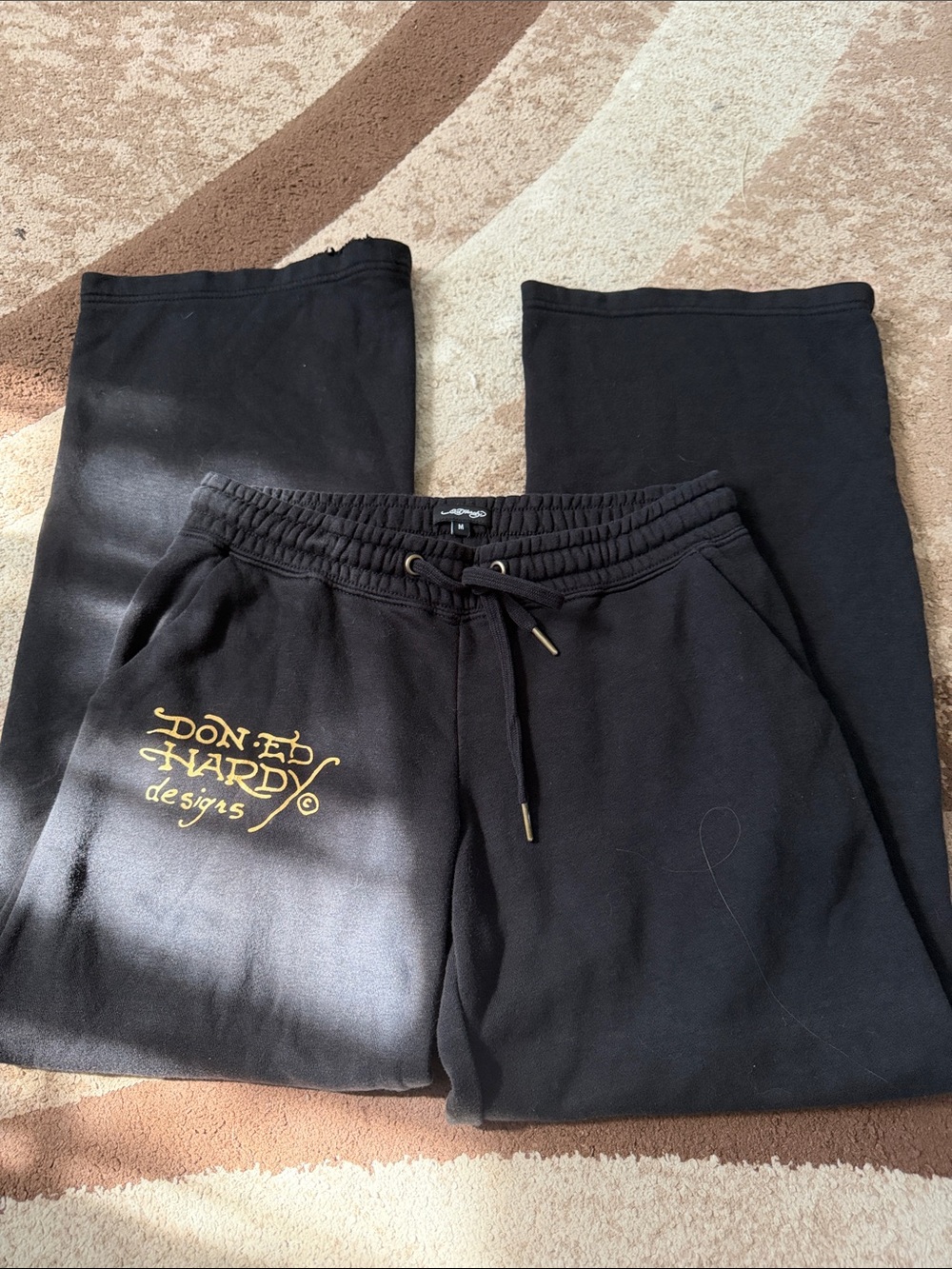 Ed Hardy Black Sweatpants with Gold Logo Print